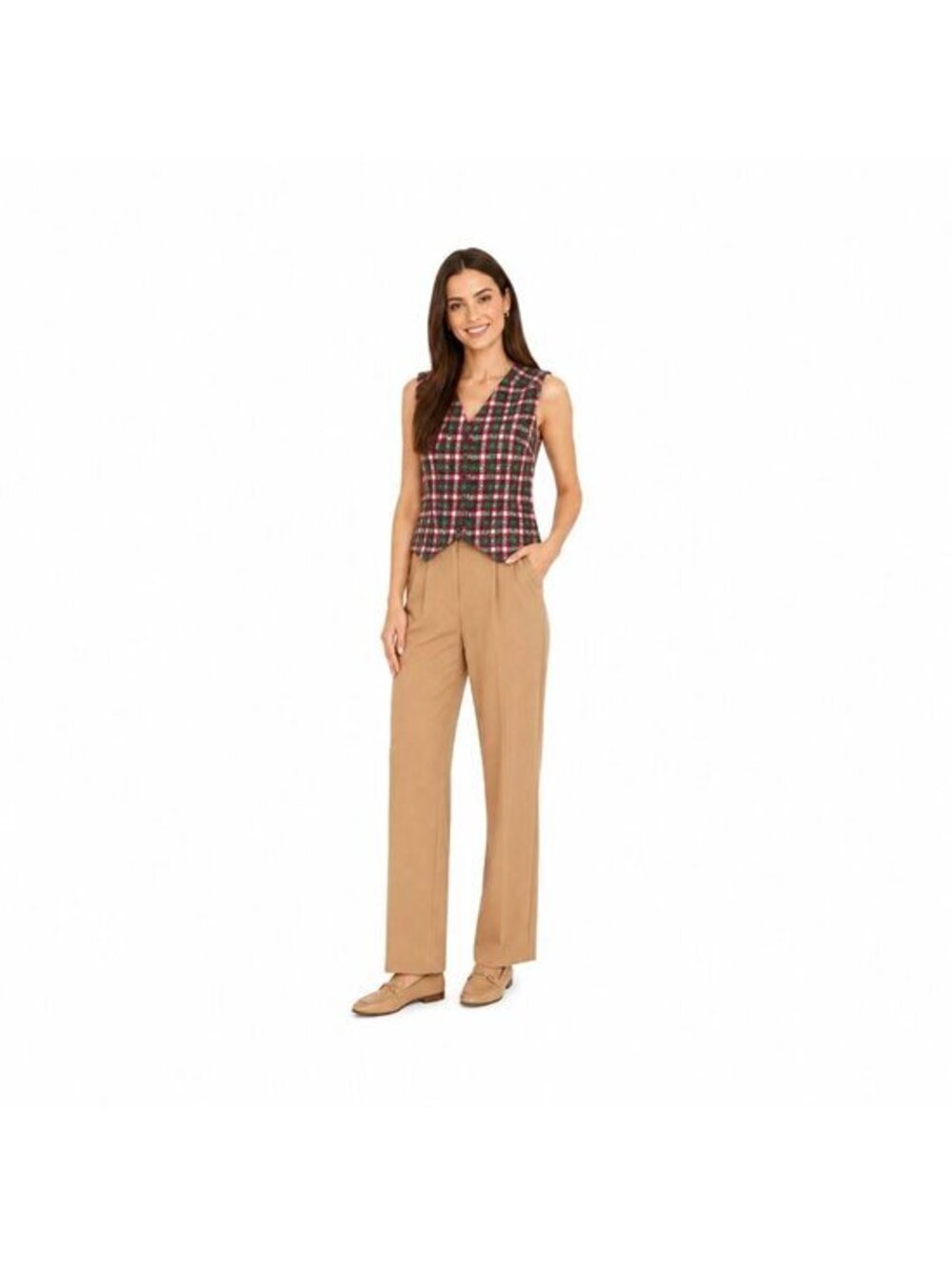 New Saint Geraldine Medium Plaid Button-Up Vest With Satin Lining